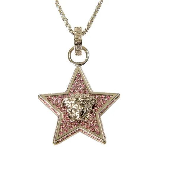 Versace Unisex Silver Color Metal Chain Medusa Head Sparkle Necklace Pendant